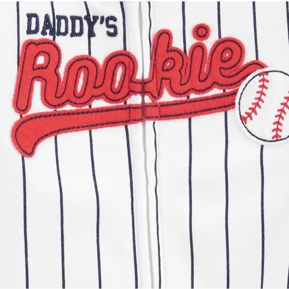 Daddy’s Rookie Carter's Red and White Striped Footie with Baseball Theme - Picture 2 of 3